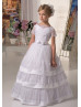 Short Sleeves White Lace Tulle Tiered Flower Girl Dress Short Sleeves White Lace Tulle Tiered Flower Girl Dress